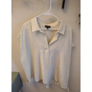 MODERN WORKS Women's Beige Collared Short Sleeve Tunic Top Size 2X